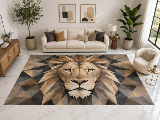ICE ARMOR "Ultra Light Weight Large 6'7" x 9'10" Geometric Lion Rug, Soft Low Pile Indoor Rug, Non-Slip Silicone Backing for Family Room Kids Brown