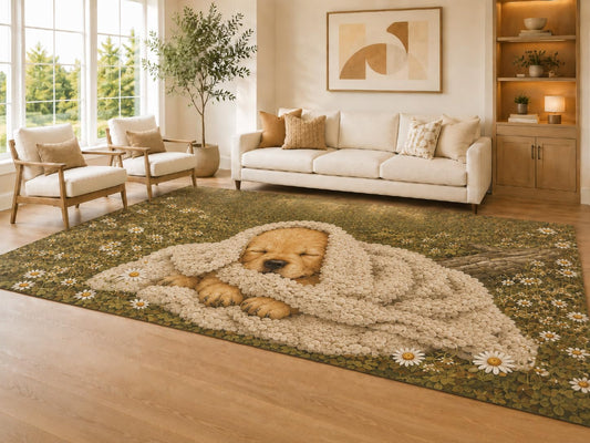 ICE ARMOR Large 6'7" x 9'10" Brown and Cream Cozy Puppy Area Rug for Living Room, Soft Low Pile Carpet with Non-Slip Silicone Backing, Decor for Bedroom Dining Room and Home Office