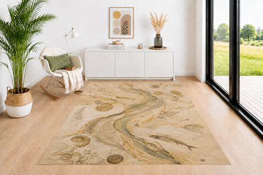 ICE ARMOR 5' x 7' Fossil Stone Area Rug for Living Room, Soft Low Pile Indoor Rug with Non-Slip Silicone Backing, Decorative Carpet for Bedroom, Office, Family Room, Multicolor