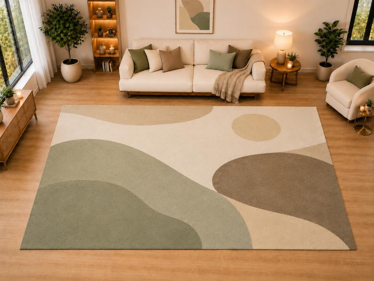 ICE ARMOR "Ultra Light Weight Large 6'7" x 9'10" Organic Pebble Forms Area Rug for Living Room, Bedroom, Dining Room, Soft Low Pile Non-Slip Backing, Sage Taupe