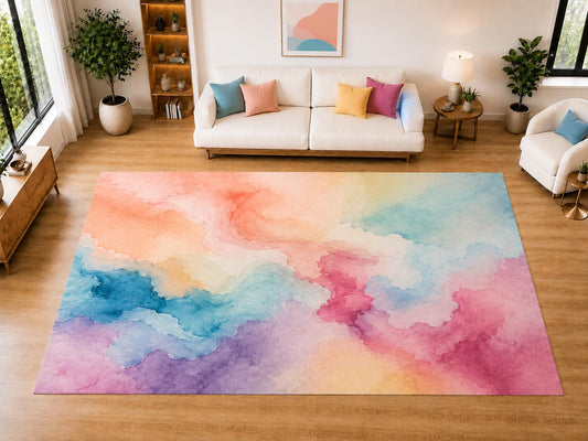 ICE ARMOR "Ultra Light Weight Large 6'7 x 9'10 Watercolor Cloud Wash Area Rug for Living Room, Dining Room, and Bedroom, Soft Low Pile Indoor Rug, Modern Decorative Floor Decor