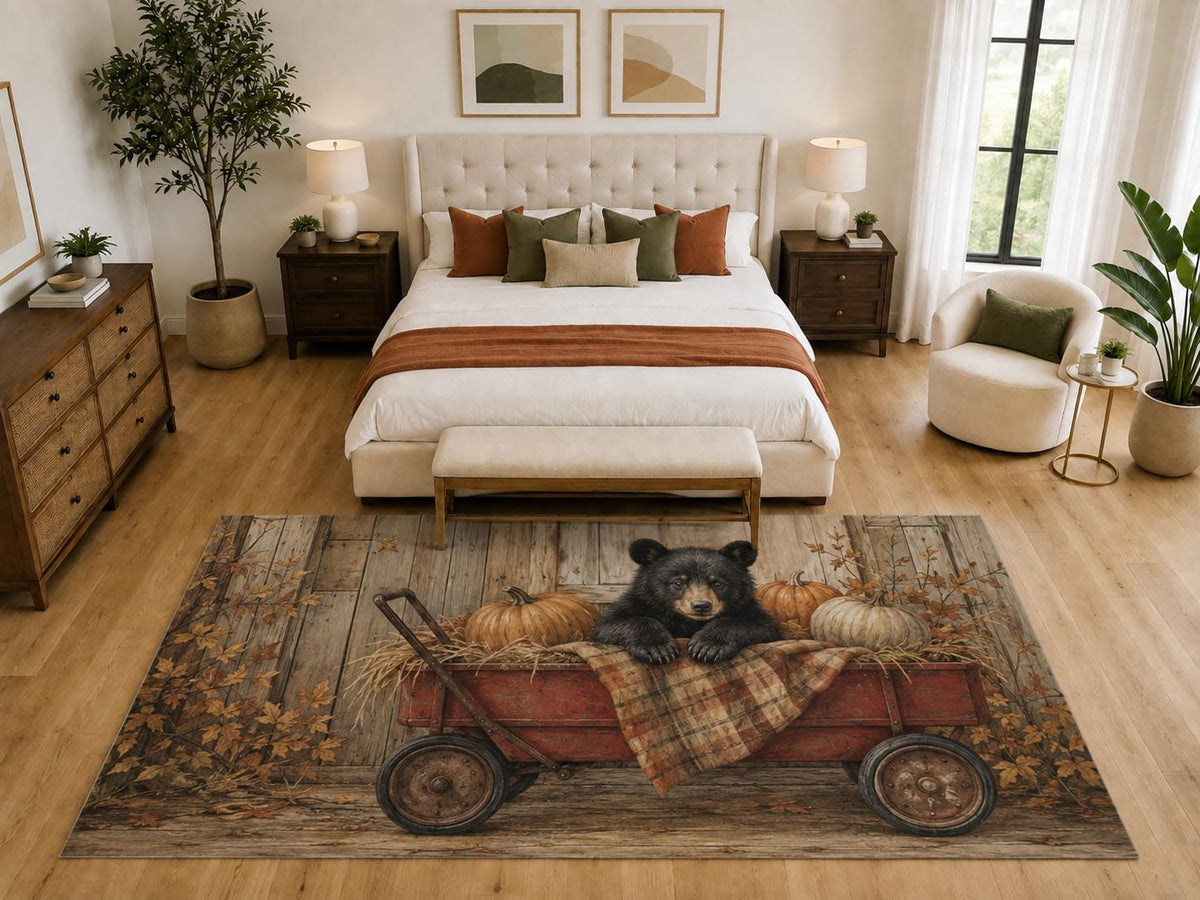 ICE ARMOR "Ultra Light Weight Large 6'7" x 9'10" Bear Cub Wagon Area Rug, Soft Low Pile Indoor Rug, Non-Slip Silicone Backing, Kids Room, Brown