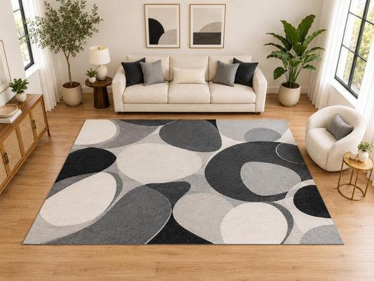ICE ARMOR "Ultra Light Weight Large 6'7" x 9'10" Abstract Pebble Shape Area Rug, Soft Low Pile Indoor Rug and Non-Slip Silicone Backing for Living Room Bedroom, Gray
