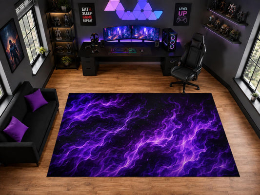 ICE ARMOR "Ultra Light Weight Large 6'7" x 9'10" Purple Flame Energy Pattern Area Rug for Playroom Decor, Soft Low Pile Indoor Rug with Non-Slip Silicone Backing, Black Purple
