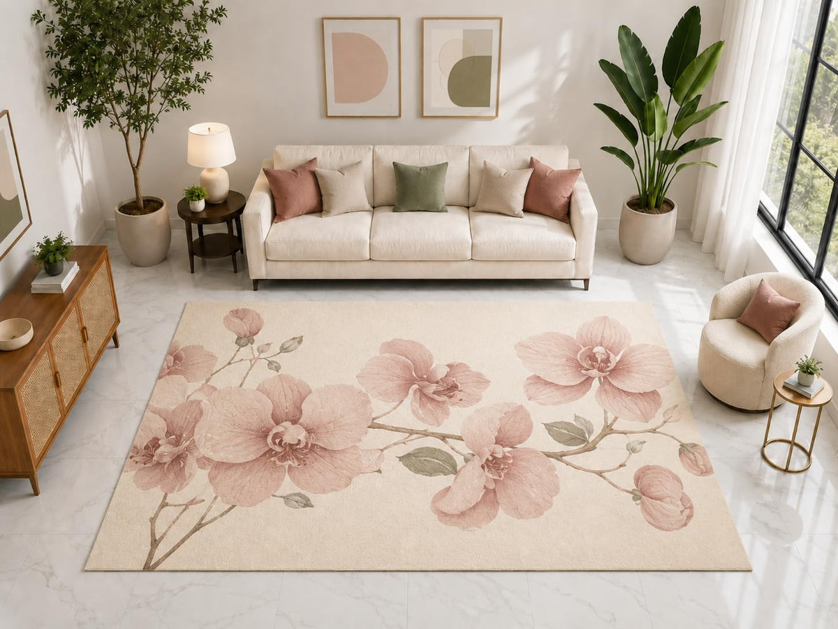 ICE ARMOR "Ultra Light Weight Large 6'7" x 9'10" Pink Orchid Rug, Soft Low Pile Indoor Rug, Non-Slip Silicone Backing for Living Room Pink Cream