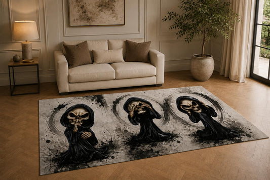 ICE ARMOR "Ultra Light Weight 5' x 7' Grim Reaper Trio Area Rug for Living Room, Bedroom and Home Office, Soft Low Pile Carpet with Non-Slip Silicone Backing, Black and Beige