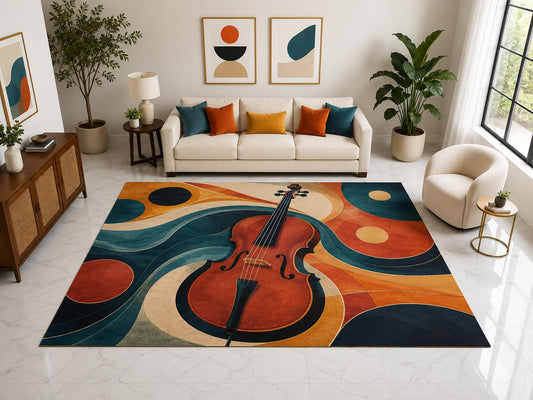 ICE ARMOR "Ultra Light Weight Large 6'7" x 9'10" Violin Wave Art Rug, Soft Low Pile Indoor Rug, Non-Slip Silicone Backing for Living Room Teal