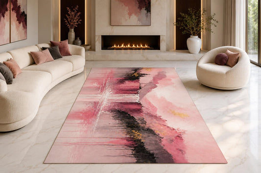 ICE ARMOR "Ultra Lightweight Large 6'7" x 9'10" Alpine Reflection Area Rug for Living Room, Bedroom and Home Office, Soft Low Pile Carpet with Non-Slip Silicone Backing, Pink and Black