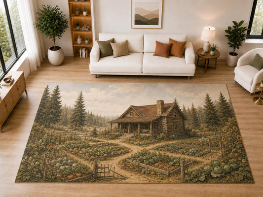 ICE ARMOR "Ultra Light Weight Large 6'7" x 9'10" Log Cabin Garden Area Rug for Dining, Living Room, Bedroom, Soft Low Pile Indoor Rug with Non-Slip Silicone Backing, Brown Green