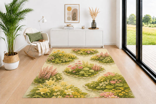 ICE ARMOR 5' x 7' Floating Garden Islands Area Rug for Living Room, Soft Low Pile Indoor Rug with Non-Slip Backing, Floral Carpet for Bedroom, Dining Room, Office, Green Pink