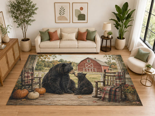 ICE ARMOR "Ultra Light Weight Large 6'7" x 9'10" Bear and Cub Barn Area Rug, Soft Low Pile Indoor Rug, Non-Slip Silicone Backing, Living Room, Brown