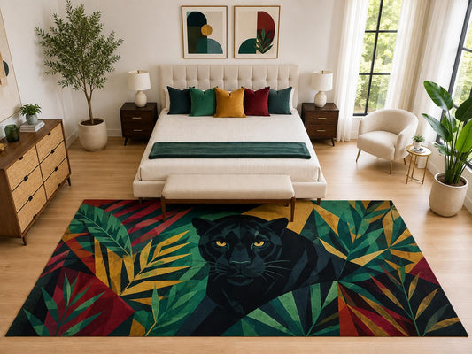 ICE ARMOR "Ultra Light Weight Large 6'7" x 9'10" Geometric Jungle Panther Rug, Soft Low Pile Indoor Rug, Non-Slip Silicone Backing for Bedroom Green