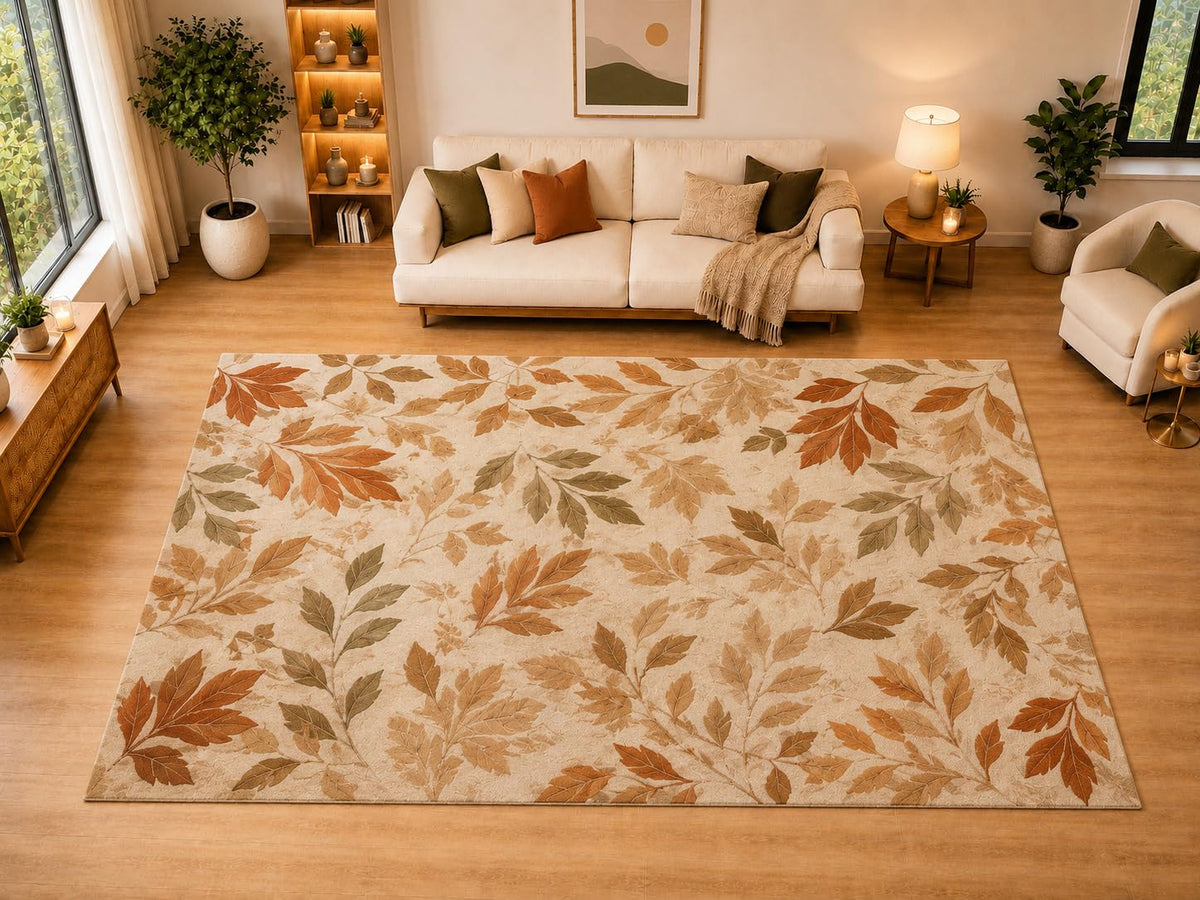 ICE ARMOR "Ultra Light Weight Large 6'7" x 9'10" Autumn Foliage Scatter Area Rug for Living Room, Bedroom, Dining Room, Soft Low Pile Non-Slip Backing, Rust Olive
