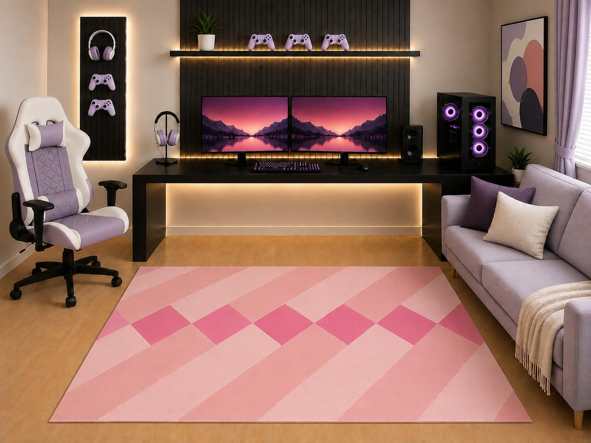 ICE ARMOR "Ultra Light Weight 5' x 7' Pink Diamond Stripe Area Rug Modern Geometric Design for Girls Teen Bedroom Gaming Room Living Room Non-Slip Silicone Backing Low Pile