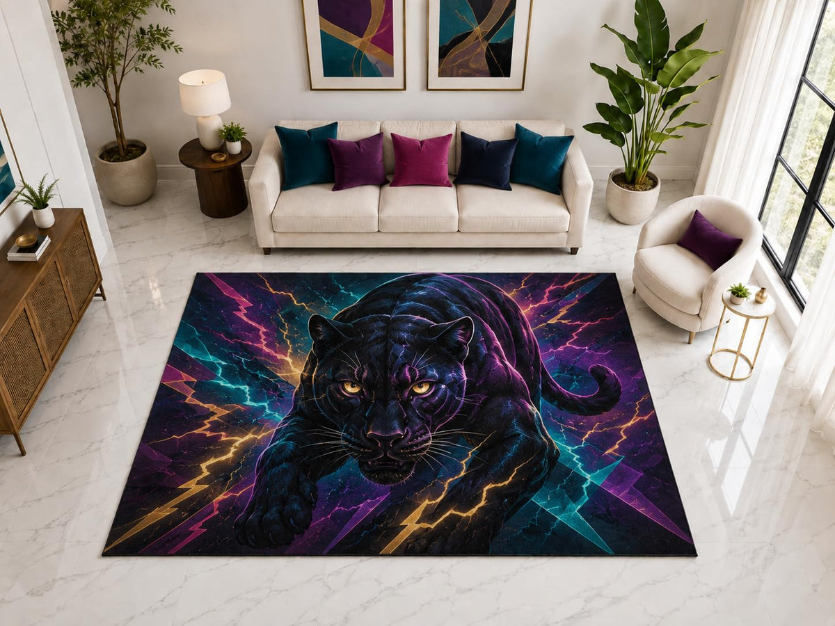 ICE ARMOR "Ultra Light Weight Large 6'7" x 9'10" Black Panther Lightning Rug, Soft Low Pile Indoor Rug, Non-Slip Silicone Backing for Bedroom Purple
