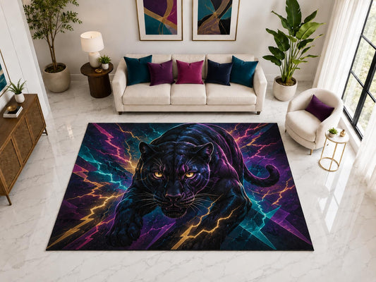 ICE ARMOR "Ultra Light Weight Large 6'7" x 9'10" Black Panther Lightning Rug, Soft Low Pile Indoor Rug, Non-Slip Silicone Backing for Bedroom Purple