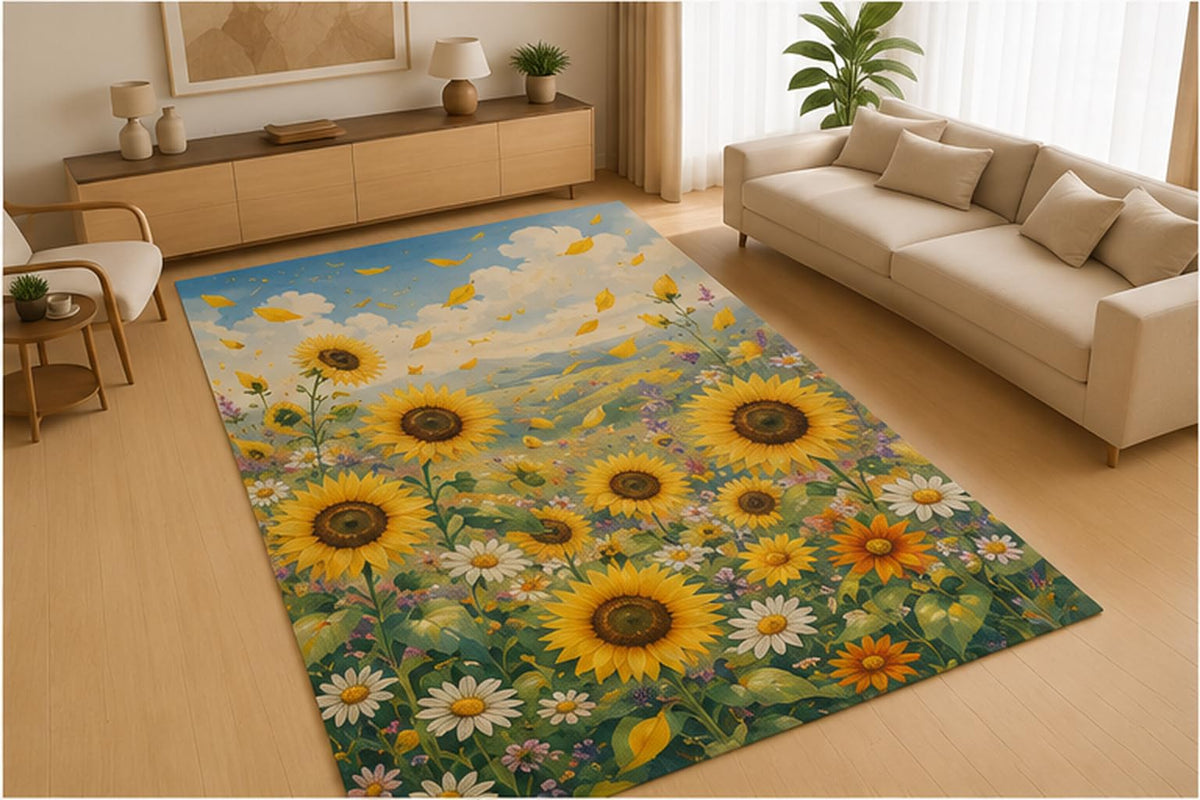 ICE ARMOR 5' x 7' Tropical Orchid Palm Leaves Area Rug, Soft Low Pile Indoor Rug with Non-Slip Silicone Backing for Living Room, Bedroom, Office, Family Room, Green