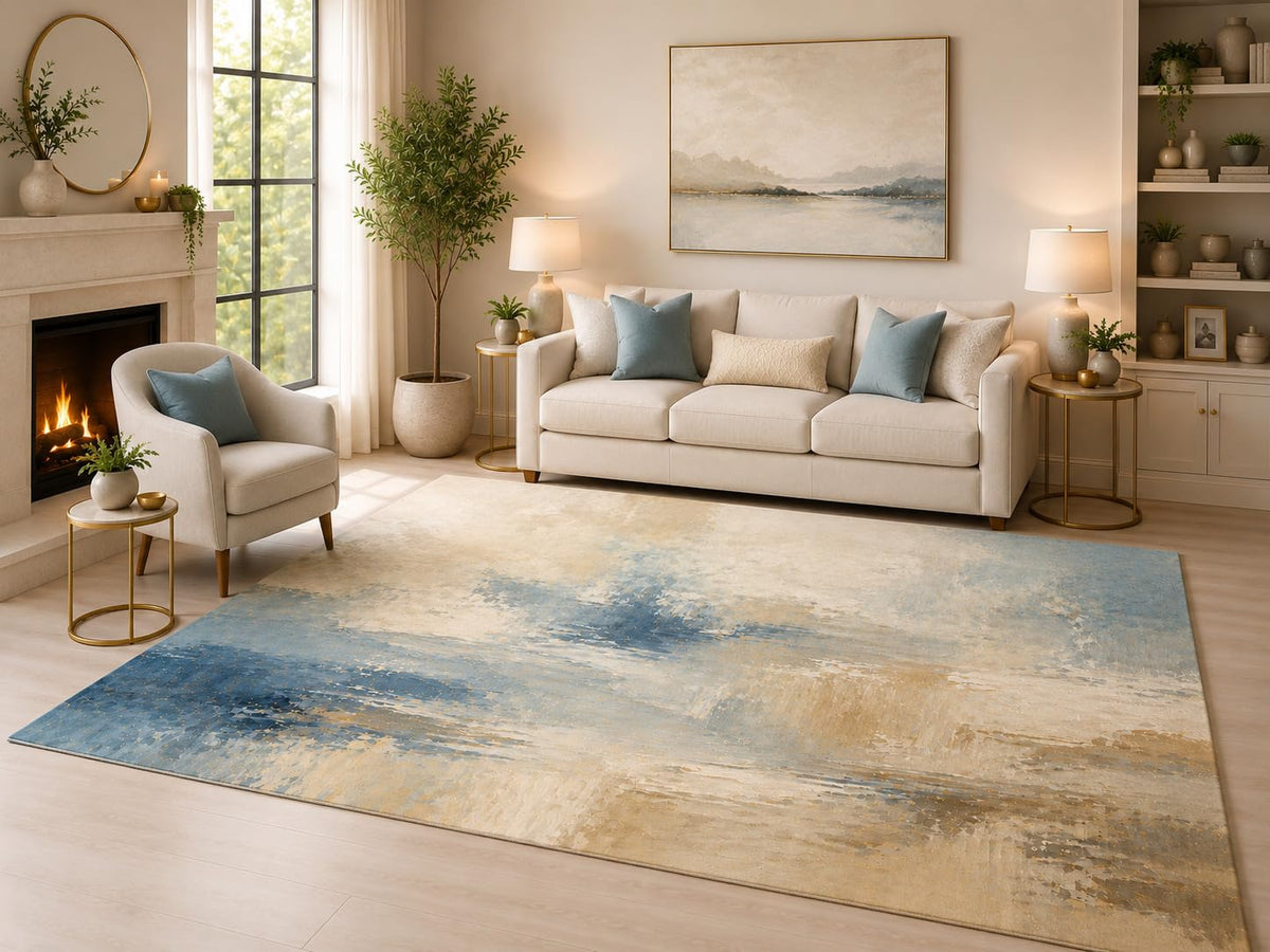 ICE ARMOR 6'7" x 9'10" Soft Blue Horizon Area Rug for Living Room, Soft Low Pile Indoor Rug with Non-Slip Silicone Backing, Decorative Carpet for Bedroom, Dining Room and Office, Blue