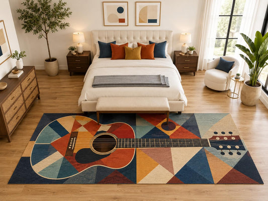 ICE ARMOR "Ultra Light Weight Large 6'7" x 9'10" Acoustic Guitar Geometric Rug, Soft Low Pile Indoor Rug, Non-Slip Silicone Backing for Bedroom Blue