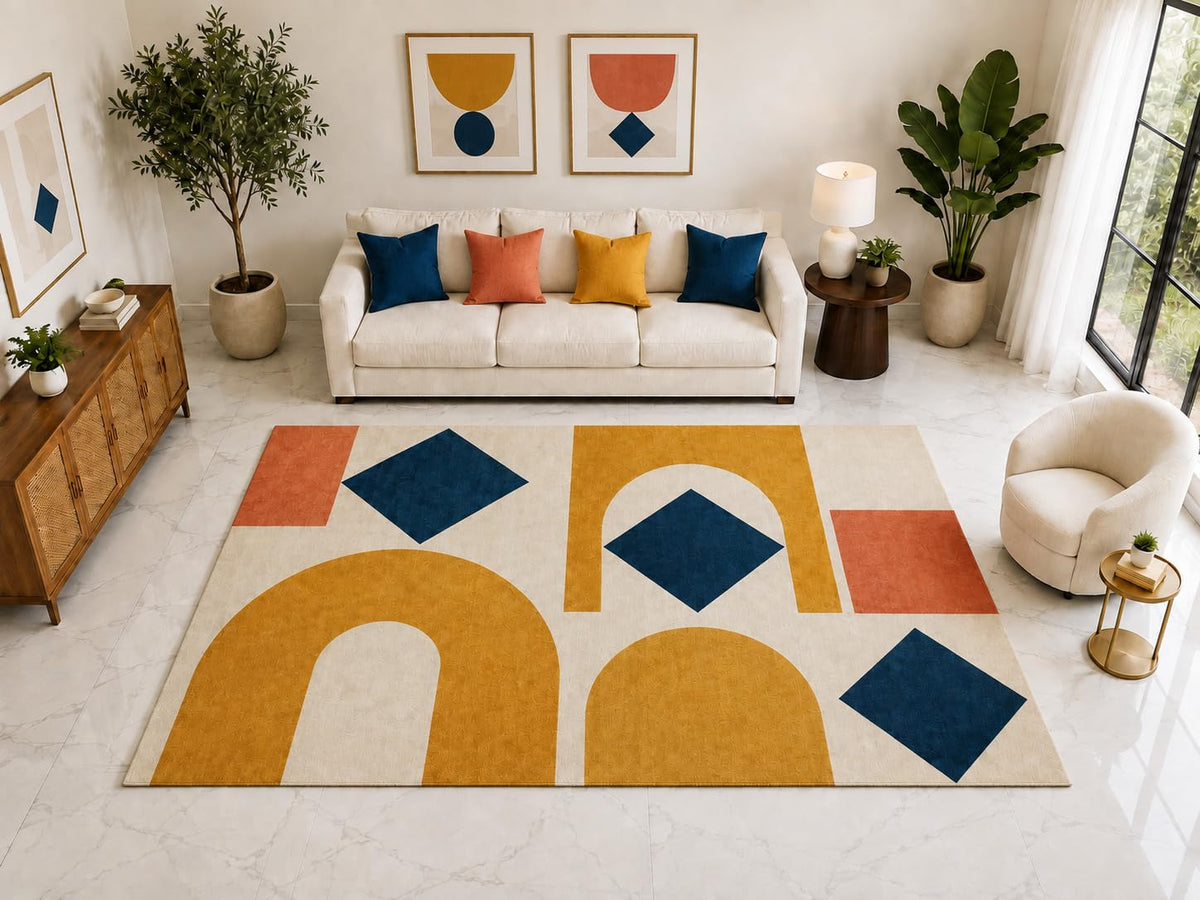 ICE ARMOR "Ultra Light Weight Large 6'7" x 9'10" Mod Arch Area Rug Carpet Soft Low Pile Indoor Rug and Non-Slip Silicone Backing for Office Mustard