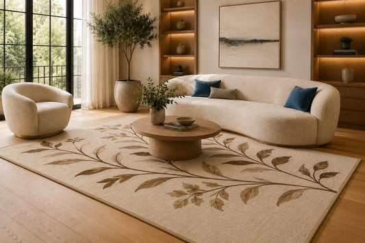 ICE ARMOR 6'7" x 9'10" Brown and Cream Botanical Vine Area Rug for Living Room, Soft Low Pile Carpet with Non-Slip Silicone Backing, Floor Decor for Bedroom, Dining Area and Home Office