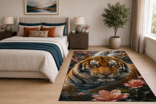 ICE ARMOR "Ultra Light Weight 5' x 7' Tiger Cherry Blossoms Area Rug for Living Room, Bedroom and Home Office, Soft Low Pile Carpet with Non-Slip Silicone Backing, Orange and Pink