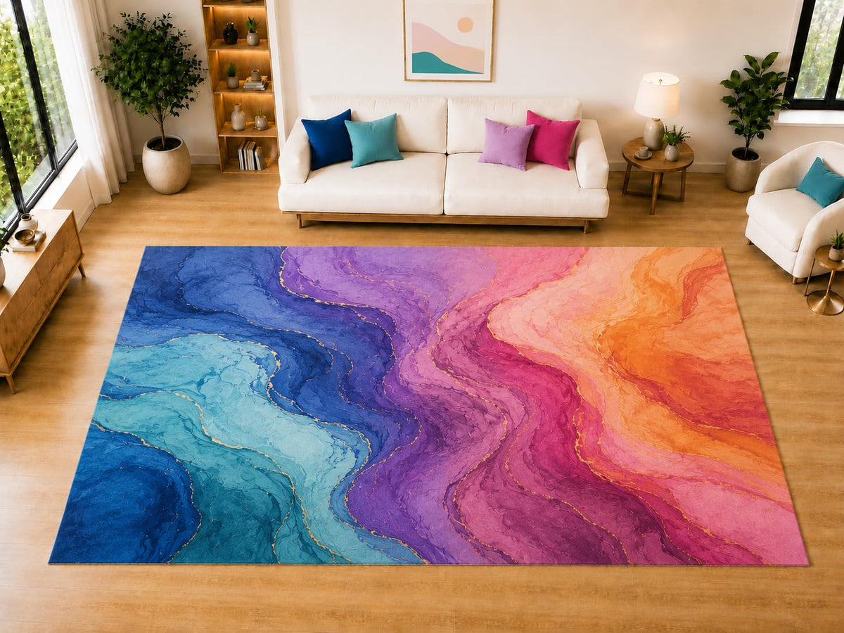 ICE ARMOR "Ultra Light Weight Large 6'7 x 9'10 Swirling Marble Waves Area Rug for Living Room, Dining Room, and Bedroom, Soft Low Pile Indoor Rug, Elegant Floor Decor