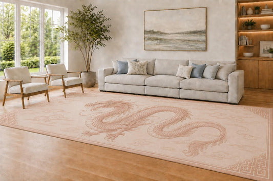 ICE ARMOR Large 6'7" x 9'10" Blush and Cream Dragon Cloud Accent Area Rug for Living Room, Soft Low Pile Carpet with Non-Slip Silicone Backing, Decor for Bedroom and Home Office