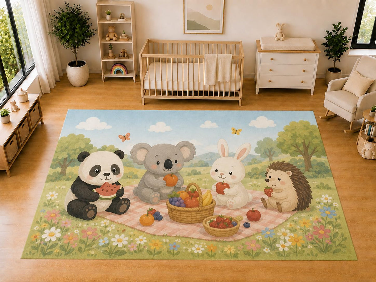 ICE ARMOR "Ultra Light Weight Large 6'7 x 9'10 Animal Picnic Area Rug for Kids Room Nursery Playroom Soft Low Pile Indoor Carpet Cute Panda Koala Bunny Hedgehog Decor