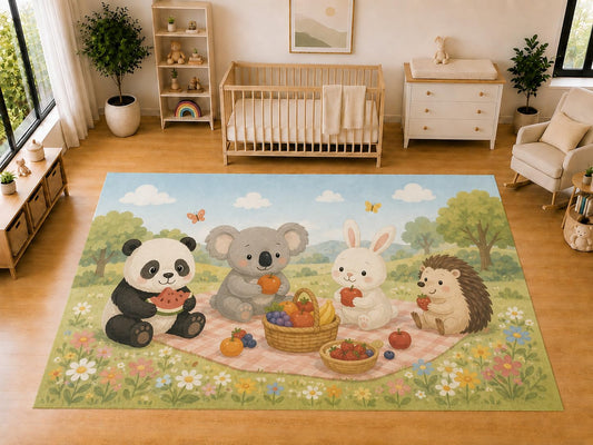 ICE ARMOR "Ultra Light Weight Large 6'7 x 9'10 Animal Picnic Area Rug for Kids Room Nursery Playroom Soft Low Pile Indoor Carpet Cute Panda Koala Bunny Hedgehog Decor
