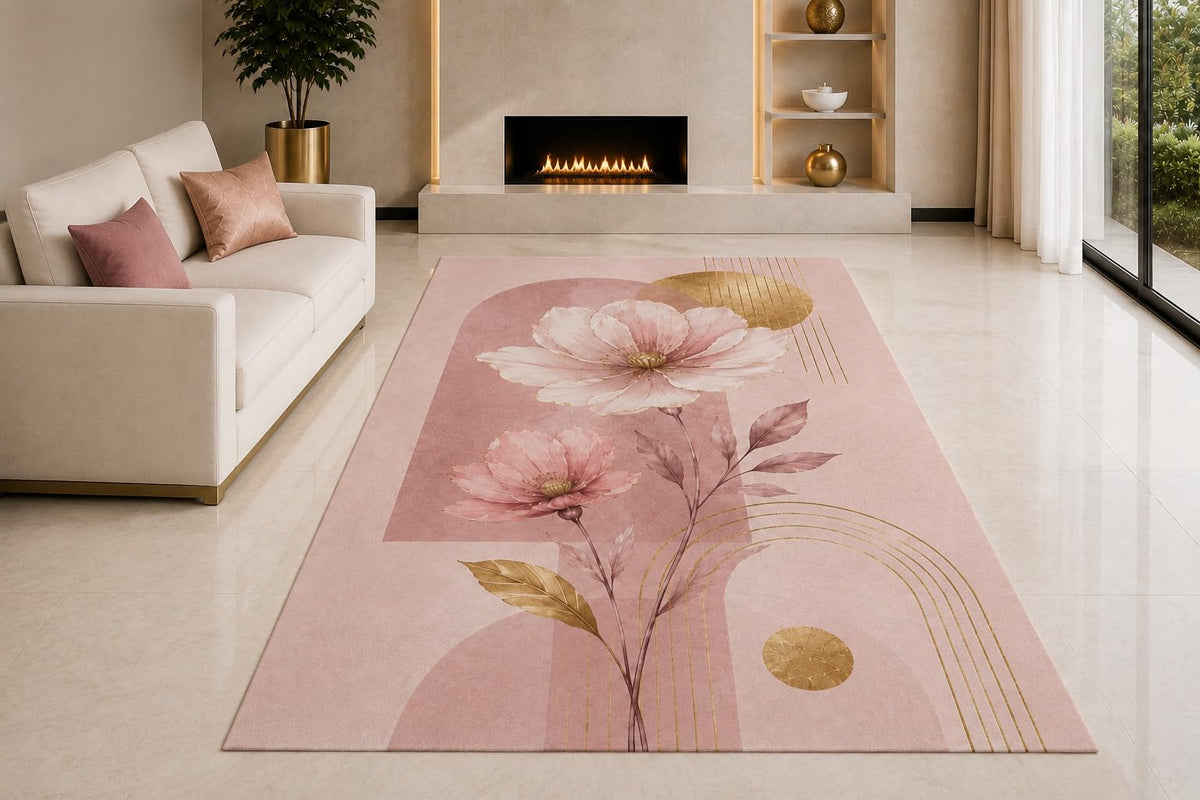 ICE ARMOR "Ultra Light Weight 5' x 7' Magnolia Arch Lines Area Rug for Living Room, Bedroom and Home Office, Soft Low Pile Carpet with Non-Slip Silicone Backing, Pink and Beige