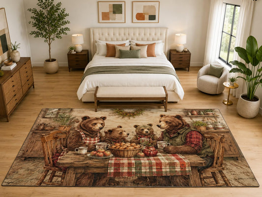ICE ARMOR "Ultra Light Weight Large 6'7" x 9'10" Bear Family Dining Area Rug, Soft Low Pile Indoor Rug, Non-Slip Silicone Backing, Dining Room, Brown