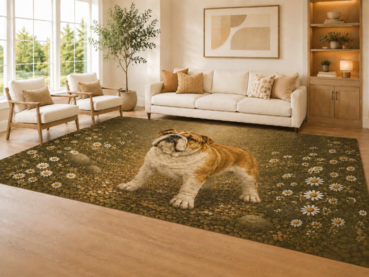 ICE ARMOR Large 6'7" x 9'10" Brown and Cream Bulldog Puppy Area Rug for Living Room, Soft Low Pile Carpet with Non-Slip Silicone Backing, Decor for Bedroom Dining Room and Home Office