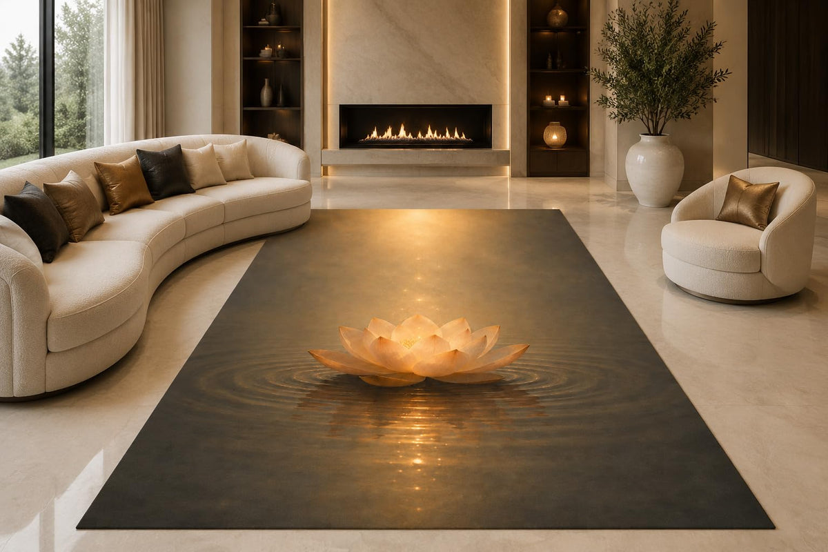 ICE ARMOR "Ultra Lightweight Large 6'7" x 9'10" Glowing Lotus Water Area Rug for Living Room, Bedroom and Home Office, Soft Low Pile Carpet with Non-Slip Silicone Backing, Black and Amber