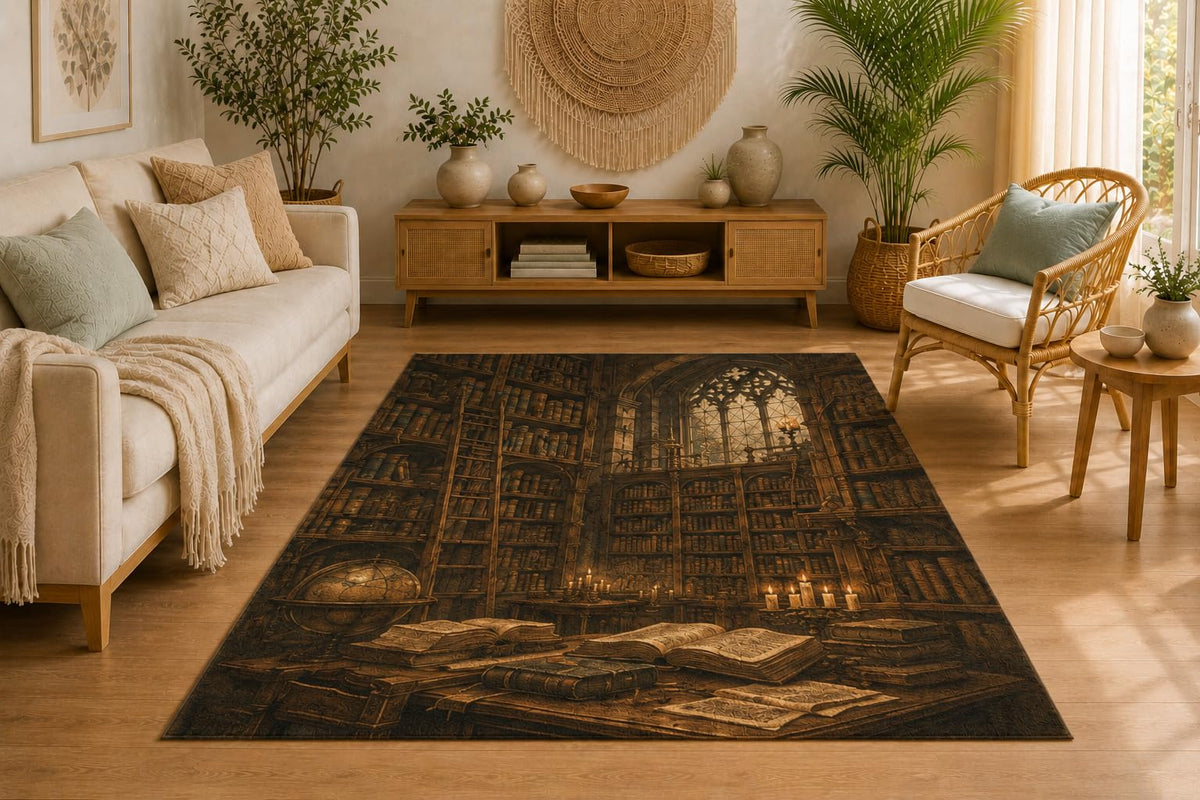 ICE ARMOR 5' x 7' Vintage Library Area Rug, Antique Books Study Design, Soft Low Pile Rug with Non-Slip Silicone Backing for Living Room, Bedroom, Office