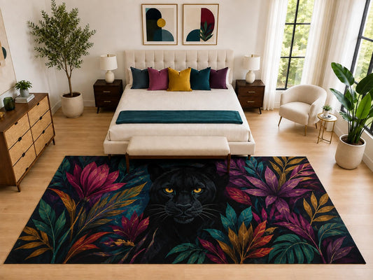 ICE ARMOR "Ultra Light Weight Large 6'7" x 9'10" Tropical Black Panther Rug, Soft Low Pile Indoor Rug, Non-Slip Silicone Backing for Bedroom Black