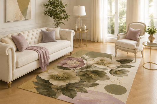 ICE ARMOR 5' x 7' Vintage Floral Botanical Area Rug for Living Room, Soft Low Pile Indoor Carpet with Non-Slip Backing for Bedroom, Dining Room, Office, Mauve