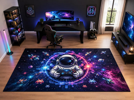 ICE ARMOR "Ultra Light Weight Large 6'7" x 9'10" Space Gamer Astronaut Area Rug for Kids Room Bedroom, Soft Low Pile Indoor Rug and Non-Slip Silicone Backing, Navy Blue
