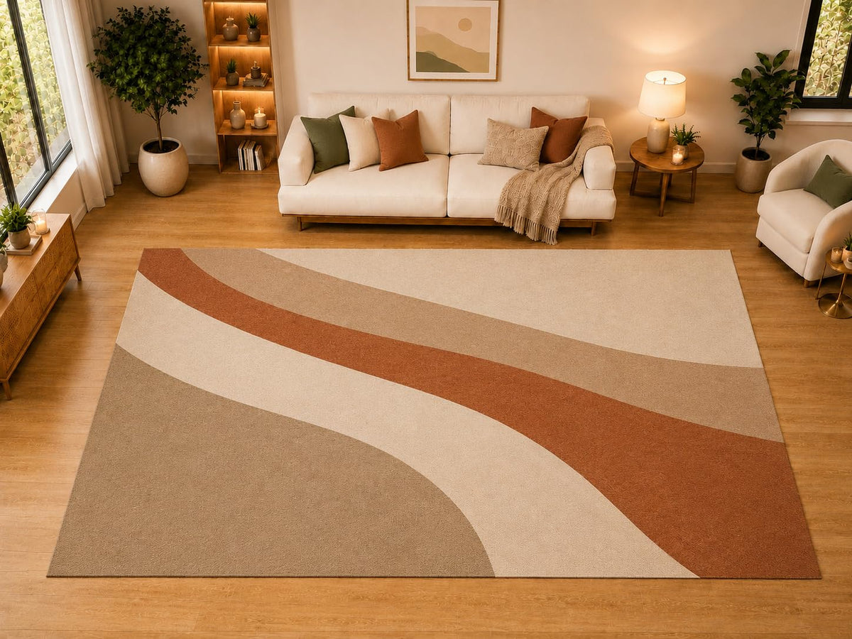 ICE ARMOR "Ultra Light Weight Large 6'7" x 9'10" Sweeping Retro Stripes Area Rug for Living Room, Bedroom, Dining Room, Soft Low Pile Non-Slip Backing, Rust Sand