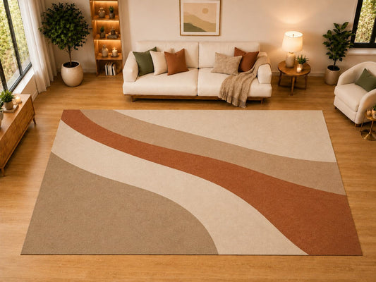 ICE ARMOR "Ultra Light Weight Large 6'7" x 9'10" Sweeping Retro Stripes Area Rug for Living Room, Bedroom, Dining Room, Soft Low Pile Non-Slip Backing, Rust Sand