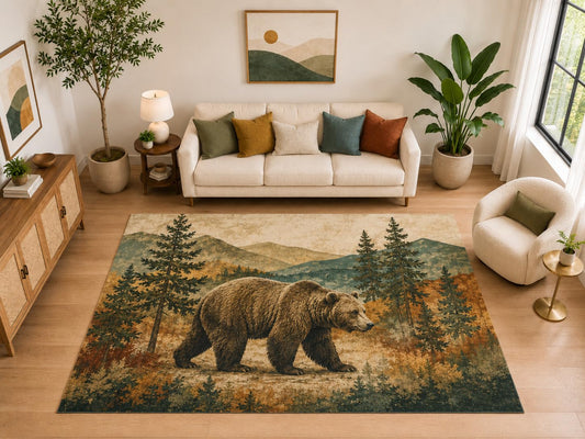 ICE ARMOR "Ultra Light Weight Large 6'7" x 9'10" Bear Mountain Rug for Family Room, Soft Low Pile Indoor Rug and Non-Slip Silicone Backing, Brown