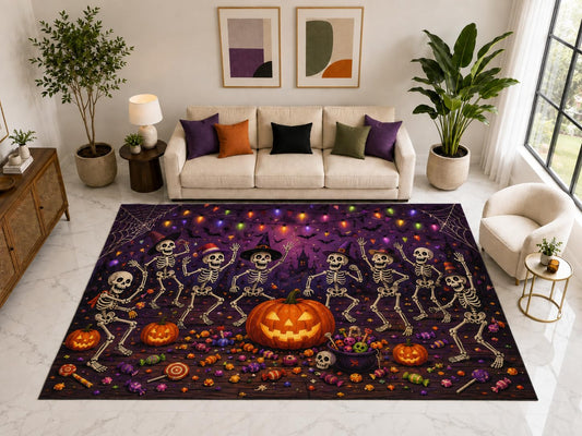 ICE ARMOR "Ultra Light Weight Large 6'7" x 9'10" Skeleton Party Rug, Soft Low Pile Indoor Rug, Non-Slip Silicone Backing for Kids Playroom Purple