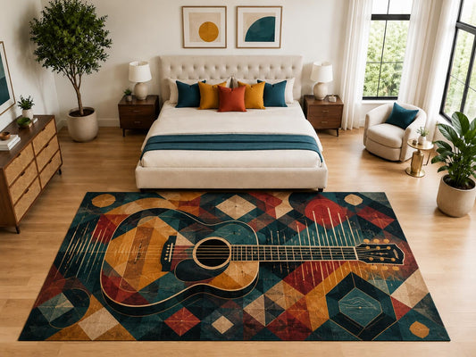 ICE ARMOR "Ultra Light Weight Large 6'7" x 9'10" Abstract Acoustic Guitar Rug, Soft Low Pile Indoor Rug, Non-Slip Silicone Backing for Bedroom Teal