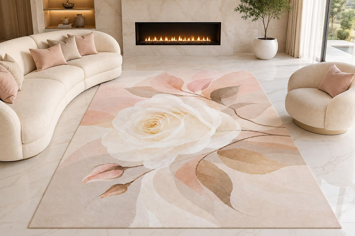 ICE ARMOR "Ultra Lightweight Large 6'7" x 9'10" Blush White Rose Area Rug for Living Room, Bedroom and Home Office, Soft Low Pile Carpet with Non-Slip Silicone Backing, Pink and Beige