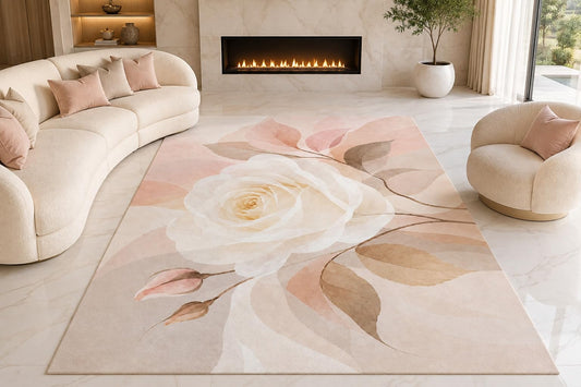 ICE ARMOR "Ultra Lightweight Large 6'7" x 9'10" Blush White Rose Area Rug for Living Room, Bedroom and Home Office, Soft Low Pile Carpet with Non-Slip Silicone Backing, Pink and Beige