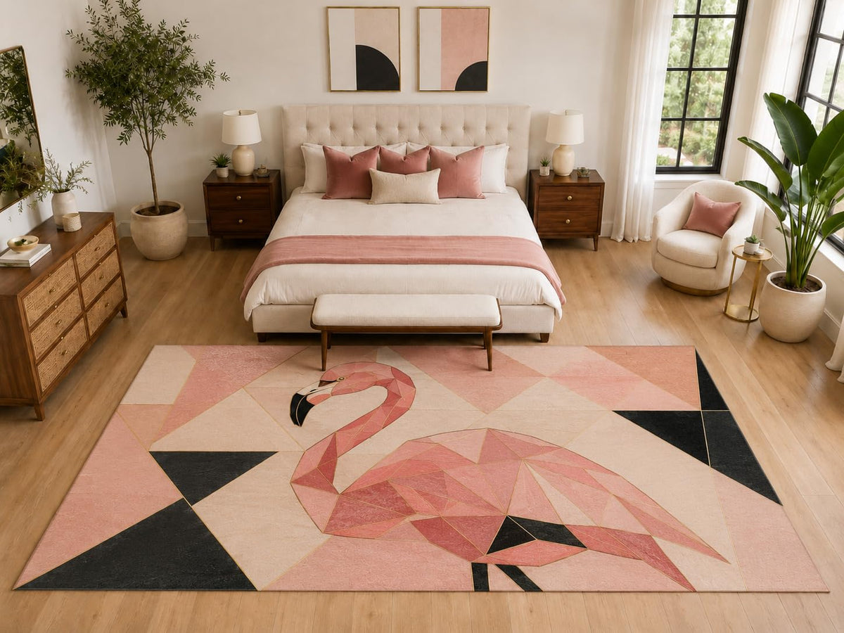 ICE ARMOR "Ultra Light Weight Large 6'7" x 9'10" Flamingo Area Rug Carpet Soft Low Pile Indoor Rug and Non-Slip Silicone Backing Bedroom Pink