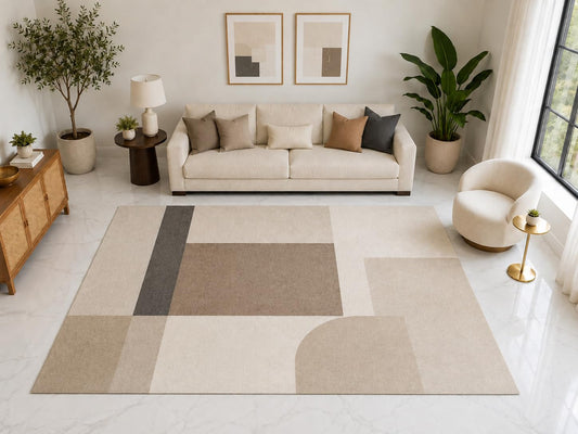 ICE ARMOR "Ultra Light Weight Large 6'7" x 9'10" Minimal Geometric Rug, Soft Low Pile Indoor Rug, Non-Slip Silicone Backing for Living Room Beige