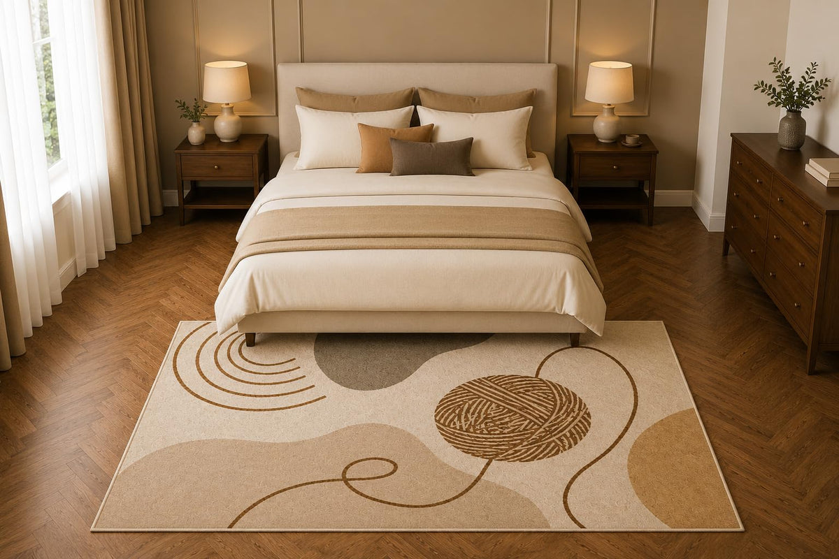 ICE ARMOR 5' x 7' Cat Yarn Ball Area Rug, Minimalist Line Art Pet Design Living Room Bedroom Kids Room Decor, Non-Slip Silicone Backing Low Pile Carpet