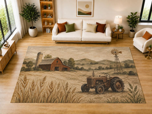 ICE ARMOR "Ultra Light Weight Large 6'7" x 9'10" Tractor Windmill Area Rug for Dining, Living Room, Bedroom, Soft Low Pile Indoor Rug with Non-Slip Silicone Backing, Tan Brown