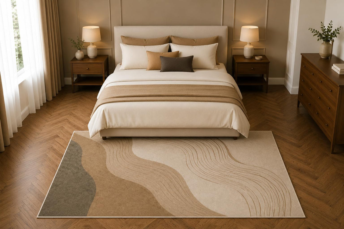 ICE ARMOR 5' x 7' Abstract Flowing Lines Area Rug, Neutral Modern Geometric Living Room Bedroom Office Decor, Non-Slip Silicone Backing Low Pile Carpet